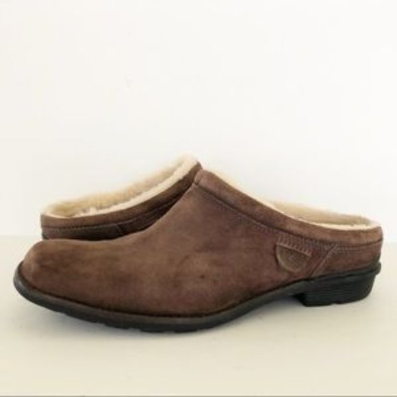 UGG Shoes - UGG Shoreham Chocolate Suede Slides Mules 8
